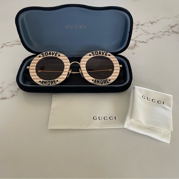Gucci Women's Soave Amore Striped Round Acetate Sunglasses - Brand New with case - Picture 9 of 16